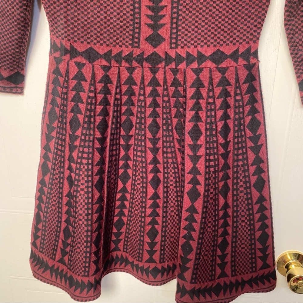 Nina Leonard Red and Black Geometric Midi Dress - Picture 5 of 7